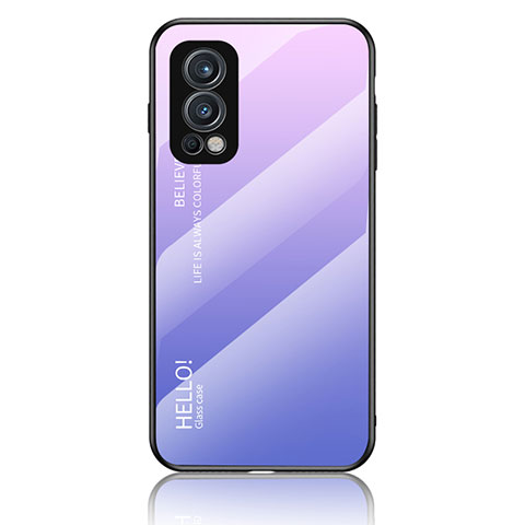 Coque Rebord Contour Silicone et Vitre Miroir Housse Etui Degrade Arc en Ciel LS1 pour OnePlus Nord 2 5G Violet Clair