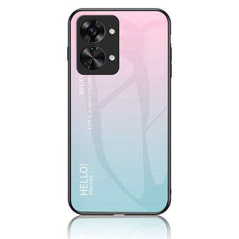 Coque Rebord Contour Silicone et Vitre Miroir Housse Etui Degrade Arc en Ciel LS1 pour OnePlus Nord 2T 5G Cyan