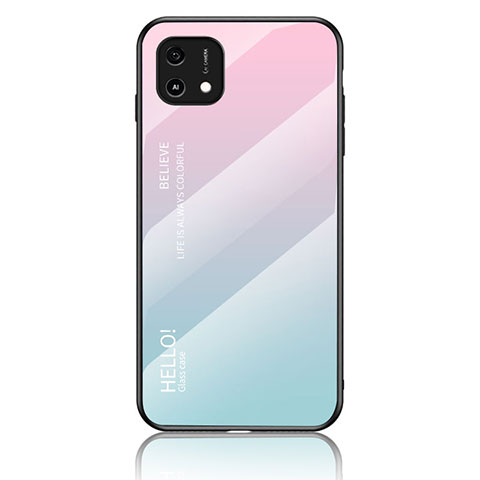 Coque Rebord Contour Silicone et Vitre Miroir Housse Etui Degrade Arc en Ciel LS1 pour Oppo A16e Cyan