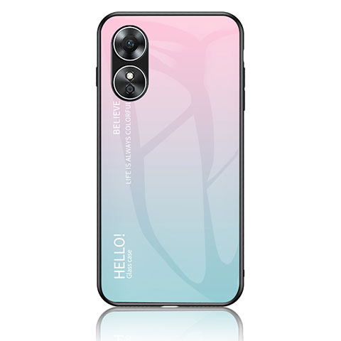 Coque Rebord Contour Silicone et Vitre Miroir Housse Etui Degrade Arc en Ciel LS1 pour Oppo A17 Cyan