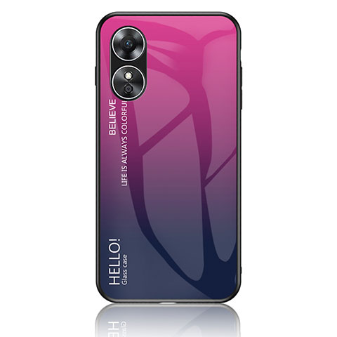 Coque Rebord Contour Silicone et Vitre Miroir Housse Etui Degrade Arc en Ciel LS1 pour Oppo A17 Rose Rouge