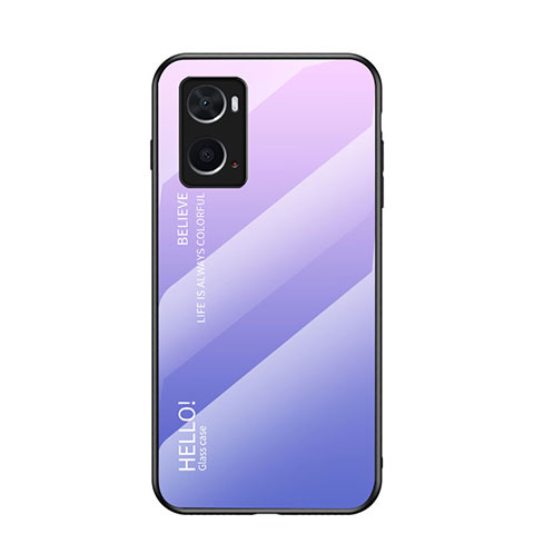 Coque Rebord Contour Silicone et Vitre Miroir Housse Etui Degrade Arc en Ciel LS1 pour Oppo A36 Violet Clair