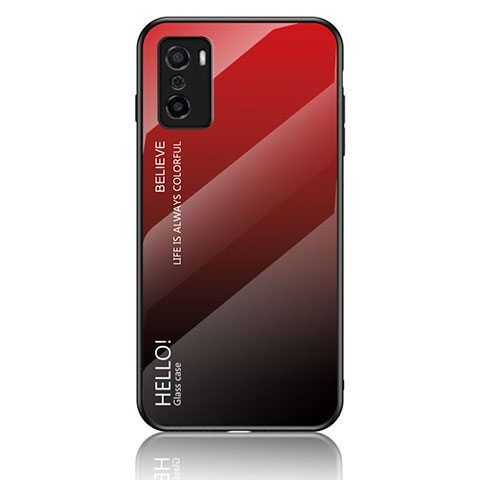 Coque Rebord Contour Silicone et Vitre Miroir Housse Etui Degrade Arc en Ciel LS1 pour Oppo A55S 5G Rouge