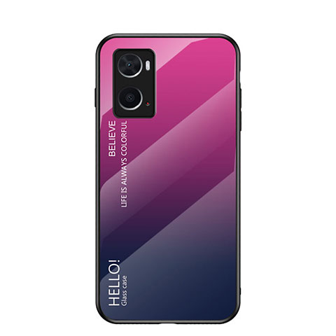 Coque Rebord Contour Silicone et Vitre Miroir Housse Etui Degrade Arc en Ciel LS1 pour Oppo A76 Rose Rouge