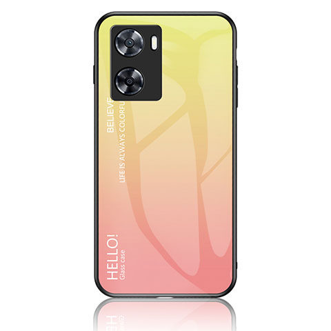 Coque Rebord Contour Silicone et Vitre Miroir Housse Etui Degrade Arc en Ciel LS1 pour Oppo A77 4G Jaune