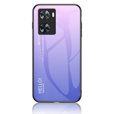 Coque Rebord Contour Silicone et Vitre Miroir Housse Etui Degrade Arc en Ciel LS1 pour Oppo A77 4G Violet Clair