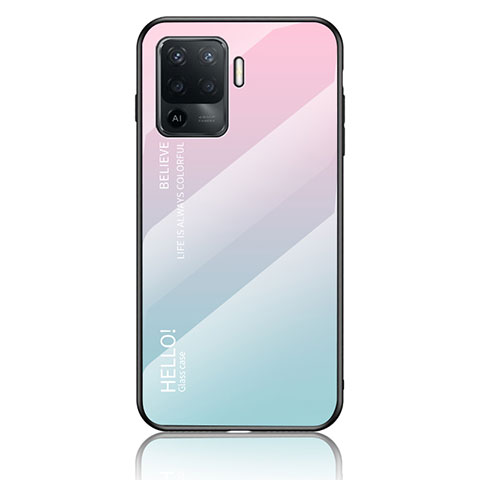 Coque Rebord Contour Silicone et Vitre Miroir Housse Etui Degrade Arc en Ciel LS1 pour Oppo A94 4G Cyan