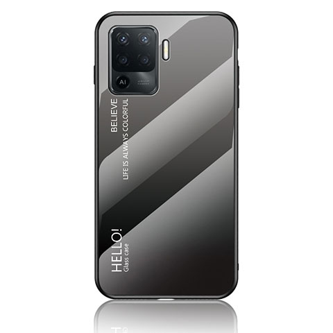 Coque Rebord Contour Silicone et Vitre Miroir Housse Etui Degrade Arc en Ciel LS1 pour Oppo A94 4G Gris Fonce