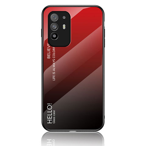 Coque Rebord Contour Silicone et Vitre Miroir Housse Etui Degrade Arc en Ciel LS1 pour Oppo A94 5G Rouge