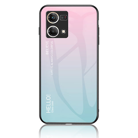 Coque Rebord Contour Silicone et Vitre Miroir Housse Etui Degrade Arc en Ciel LS1 pour Oppo F21 Pro 4G Cyan