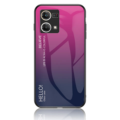 Coque Rebord Contour Silicone et Vitre Miroir Housse Etui Degrade Arc en Ciel LS1 pour Oppo F21 Pro 4G Rose Rouge