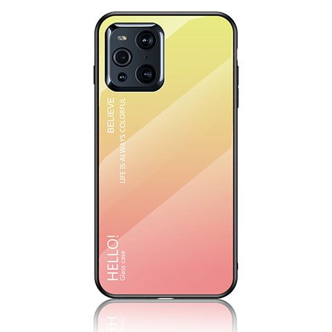 Coque Rebord Contour Silicone et Vitre Miroir Housse Etui Degrade Arc en Ciel LS1 pour Oppo Find X3 5G Jaune