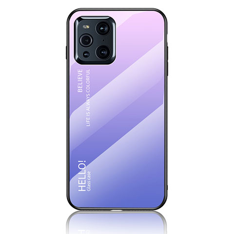 Coque Rebord Contour Silicone et Vitre Miroir Housse Etui Degrade Arc en Ciel LS1 pour Oppo Find X3 Pro 5G Violet Clair