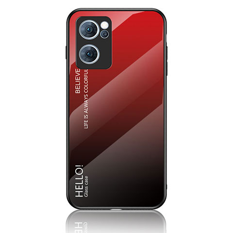 Coque Rebord Contour Silicone et Vitre Miroir Housse Etui Degrade Arc en Ciel LS1 pour Oppo Find X5 Lite 5G Rouge