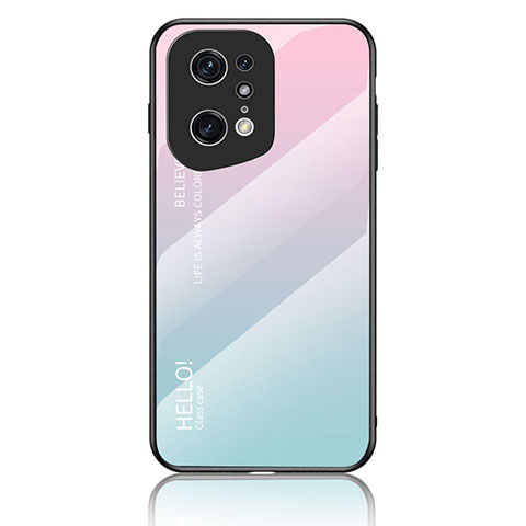 Coque Rebord Contour Silicone et Vitre Miroir Housse Etui Degrade Arc en Ciel LS1 pour Oppo Find X5 Pro 5G Cyan