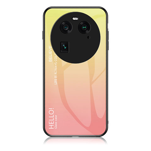 Coque Rebord Contour Silicone et Vitre Miroir Housse Etui Degrade Arc en Ciel LS1 pour Oppo Find X6 5G Jaune