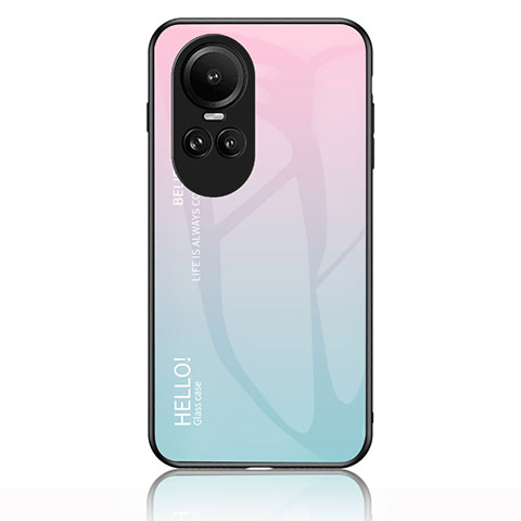 Coque Rebord Contour Silicone et Vitre Miroir Housse Etui Degrade Arc en Ciel LS1 pour Oppo Reno10 5G Cyan