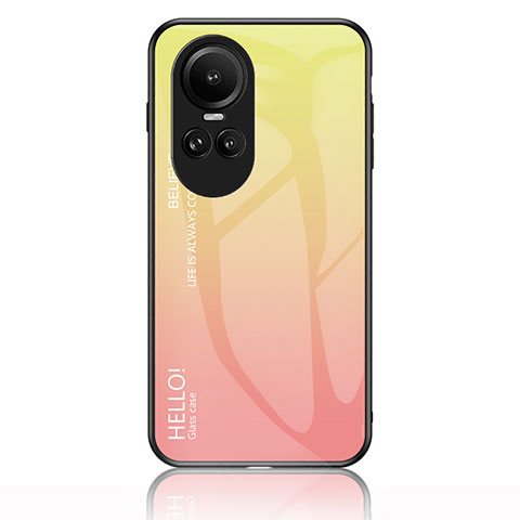 Coque Rebord Contour Silicone et Vitre Miroir Housse Etui Degrade Arc en Ciel LS1 pour Oppo Reno10 5G Jaune