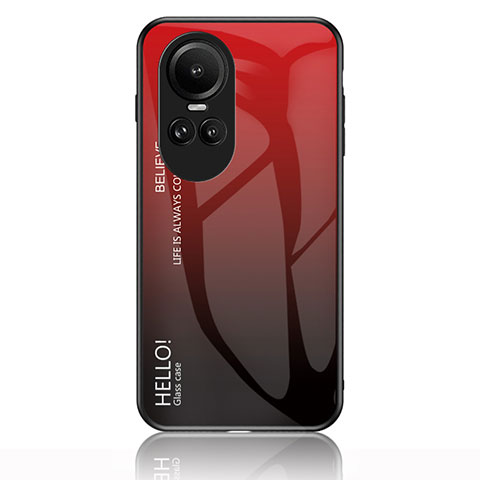 Coque Rebord Contour Silicone et Vitre Miroir Housse Etui Degrade Arc en Ciel LS1 pour Oppo Reno10 5G Rouge