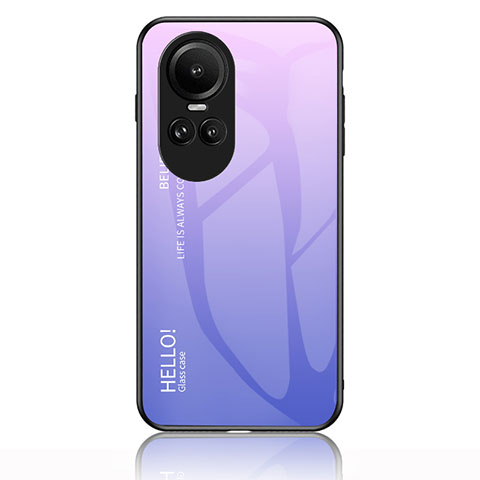 Coque Rebord Contour Silicone et Vitre Miroir Housse Etui Degrade Arc en Ciel LS1 pour Oppo Reno10 5G Violet Clair