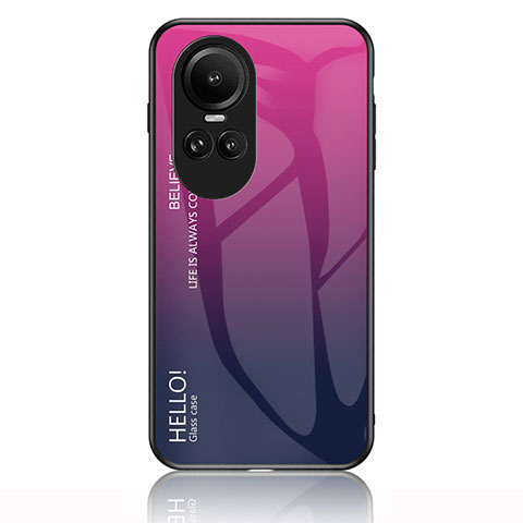 Coque Rebord Contour Silicone et Vitre Miroir Housse Etui Degrade Arc en Ciel LS1 pour Oppo Reno10 Pro 5G Rose Rouge