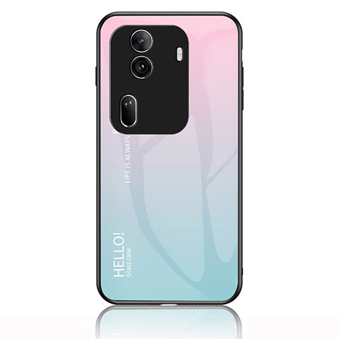 Coque Rebord Contour Silicone et Vitre Miroir Housse Etui Degrade Arc en Ciel LS1 pour Oppo Reno11 Pro 5G Cyan