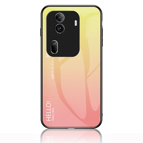 Coque Rebord Contour Silicone et Vitre Miroir Housse Etui Degrade Arc en Ciel LS1 pour Oppo Reno11 Pro 5G Jaune