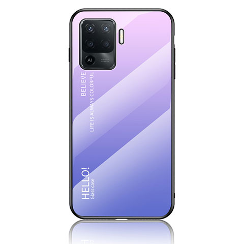 Coque Rebord Contour Silicone et Vitre Miroir Housse Etui Degrade Arc en Ciel LS1 pour Oppo Reno5 Lite Violet Clair