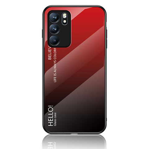 Coque Rebord Contour Silicone et Vitre Miroir Housse Etui Degrade Arc en Ciel LS1 pour Oppo Reno6 5G Rouge