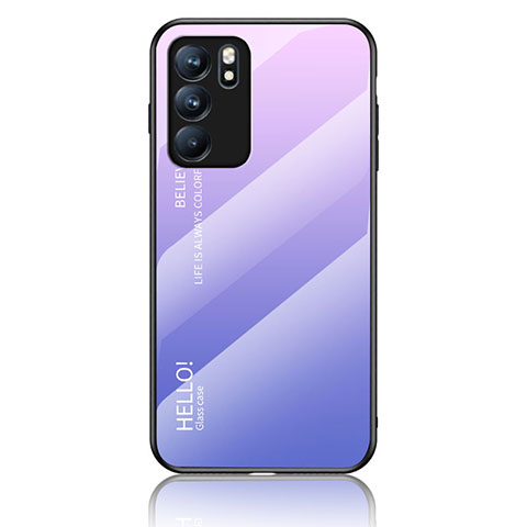 Coque Rebord Contour Silicone et Vitre Miroir Housse Etui Degrade Arc en Ciel LS1 pour Oppo Reno6 5G Violet Clair