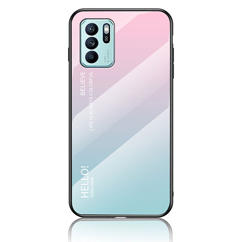 Coque Rebord Contour Silicone et Vitre Miroir Housse Etui Degrade Arc en Ciel LS1 pour Oppo Reno6 Z 5G Cyan