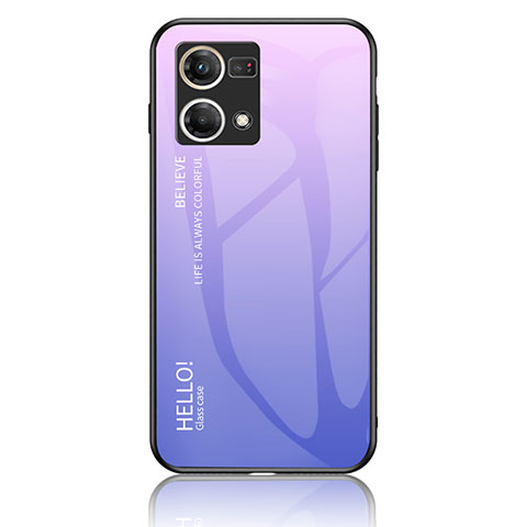 Coque Rebord Contour Silicone et Vitre Miroir Housse Etui Degrade Arc en Ciel LS1 pour Oppo Reno7 4G Violet Clair