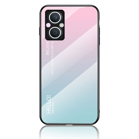 Coque Rebord Contour Silicone et Vitre Miroir Housse Etui Degrade Arc en Ciel LS1 pour Oppo Reno8 Lite 5G Cyan