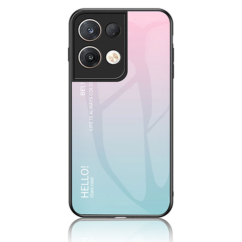 Coque Rebord Contour Silicone et Vitre Miroir Housse Etui Degrade Arc en Ciel LS1 pour Oppo Reno8 Pro 5G Cyan