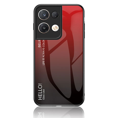 Coque Rebord Contour Silicone et Vitre Miroir Housse Etui Degrade Arc en Ciel LS1 pour Oppo Reno8 Pro 5G Rouge