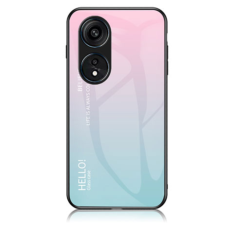 Coque Rebord Contour Silicone et Vitre Miroir Housse Etui Degrade Arc en Ciel LS1 pour Oppo Reno8 T 4G Cyan