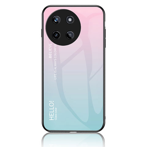 Coque Rebord Contour Silicone et Vitre Miroir Housse Etui Degrade Arc en Ciel LS1 pour Realme 11 4G Cyan