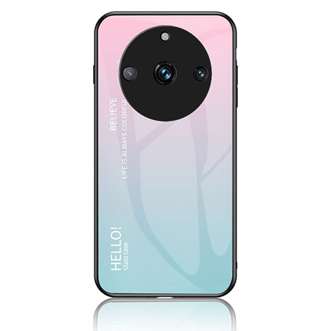 Coque Rebord Contour Silicone et Vitre Miroir Housse Etui Degrade Arc en Ciel LS1 pour Realme 11 Pro+ Plus 5G Cyan