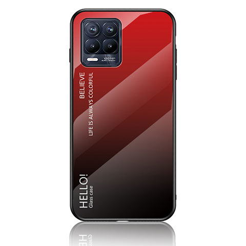 Coque Rebord Contour Silicone et Vitre Miroir Housse Etui Degrade Arc en Ciel LS1 pour Realme 8 4G Rouge