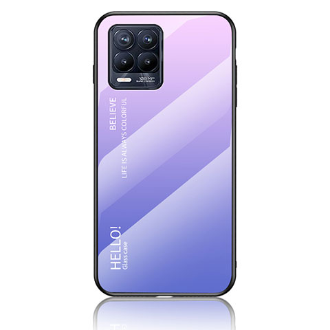 Coque Rebord Contour Silicone et Vitre Miroir Housse Etui Degrade Arc en Ciel LS1 pour Realme 8 4G Violet Clair