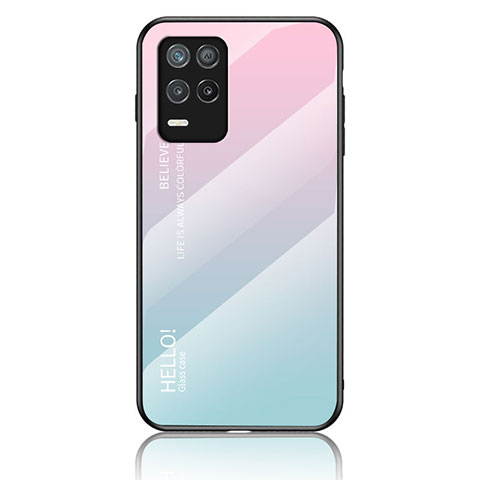 Coque Rebord Contour Silicone et Vitre Miroir Housse Etui Degrade Arc en Ciel LS1 pour Realme 8 5G Cyan