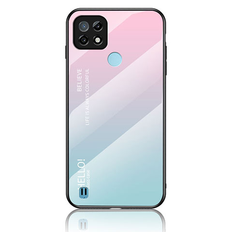 Coque Rebord Contour Silicone et Vitre Miroir Housse Etui Degrade Arc en Ciel LS1 pour Realme C21 Cyan