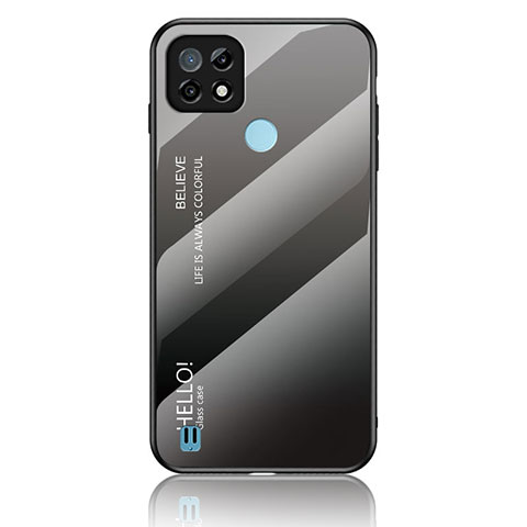 Coque Rebord Contour Silicone et Vitre Miroir Housse Etui Degrade Arc en Ciel LS1 pour Realme C21 Gris Fonce