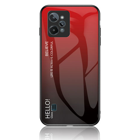 Coque Rebord Contour Silicone et Vitre Miroir Housse Etui Degrade Arc en Ciel LS1 pour Realme C31 Rouge