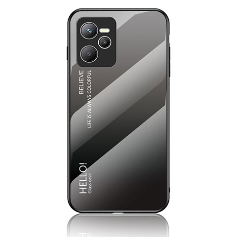 Coque Rebord Contour Silicone et Vitre Miroir Housse Etui Degrade Arc en Ciel LS1 pour Realme C35 Gris Fonce