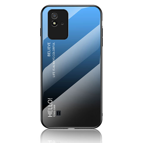 Coque Rebord Contour Silicone et Vitre Miroir Housse Etui Degrade Arc en Ciel LS1 pour Realme Narzo 50i Bleu