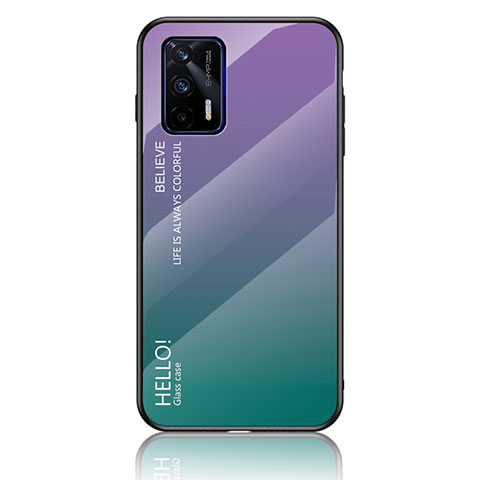 Coque Rebord Contour Silicone et Vitre Miroir Housse Etui Degrade Arc en Ciel LS1 pour Realme Q3 Pro 5G Mixte