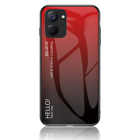 Coque Rebord Contour Silicone et Vitre Miroir Housse Etui Degrade Arc en Ciel LS1 pour Realme Q5x 5G Rouge