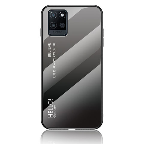 Coque Rebord Contour Silicone et Vitre Miroir Housse Etui Degrade Arc en Ciel LS1 pour Realme V11 5G Gris Fonce