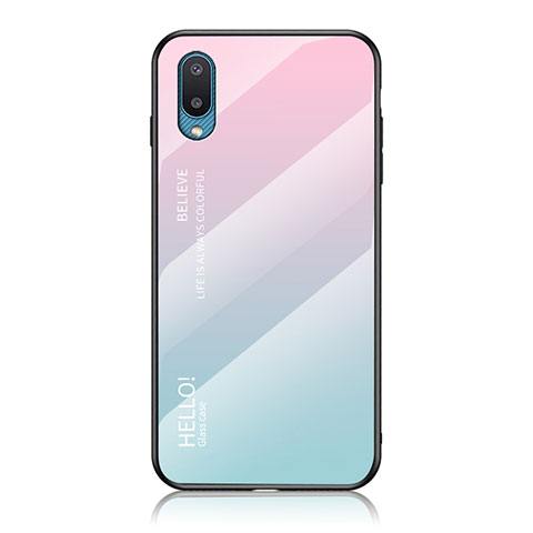 Coque Rebord Contour Silicone et Vitre Miroir Housse Etui Degrade Arc en Ciel LS1 pour Samsung Galaxy A02 Cyan